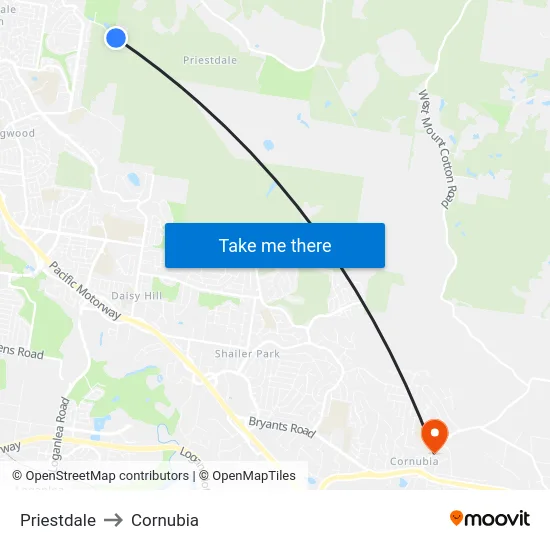 Priestdale to Cornubia map