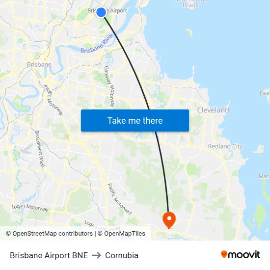 Brisbane Airport BNE to Cornubia map