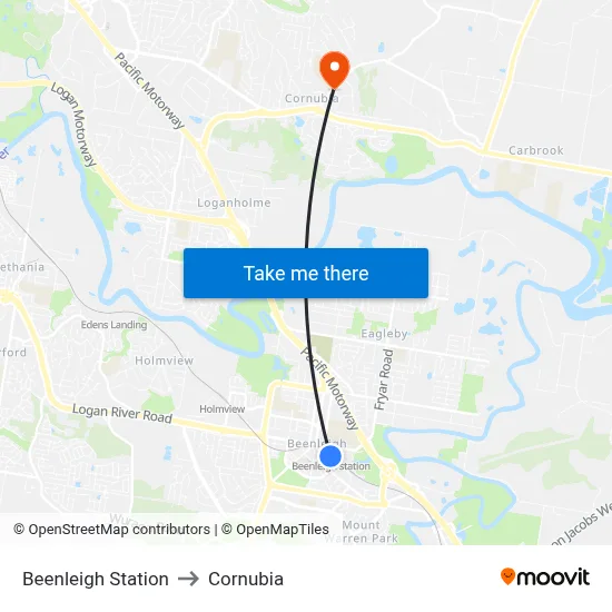 Beenleigh Station to Cornubia map