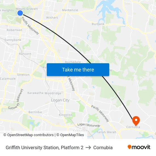 Griffith University Station, Platform 2 to Cornubia map