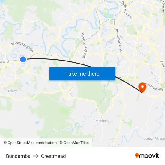 Bundamba to Crestmead map
