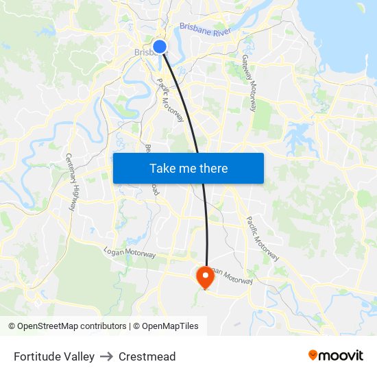 Fortitude Valley to Crestmead map
