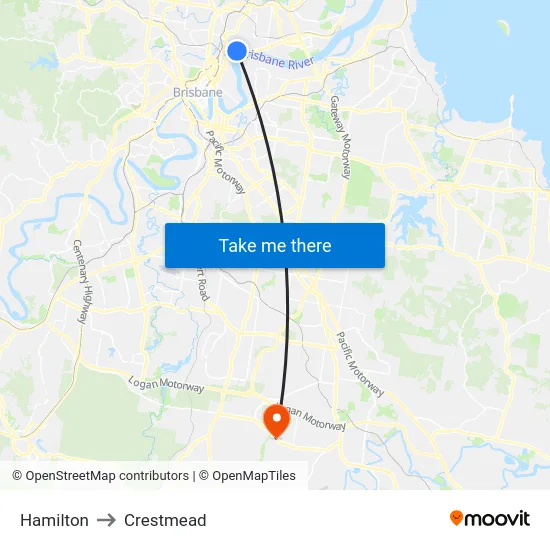 Hamilton to Crestmead map