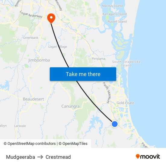 Mudgeeraba to Crestmead map