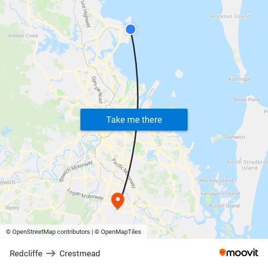 Redcliffe to Crestmead map