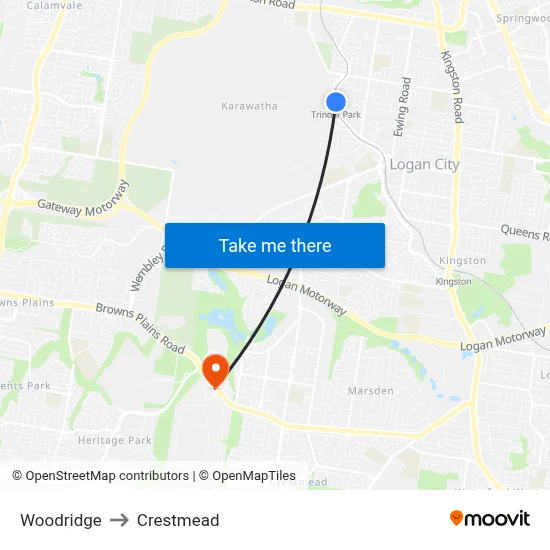 Woodridge to Crestmead map