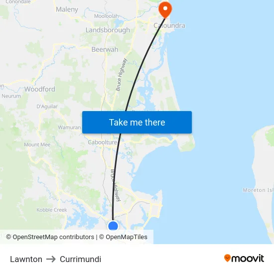 Lawnton to Currimundi map