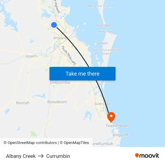 Albany Creek to Currumbin map