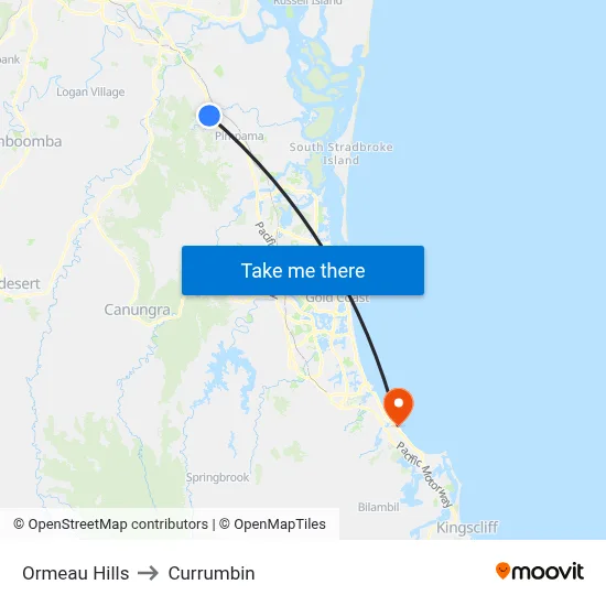 Ormeau Hills to Currumbin map