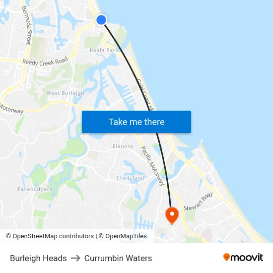 Burleigh Heads to Currumbin Waters map
