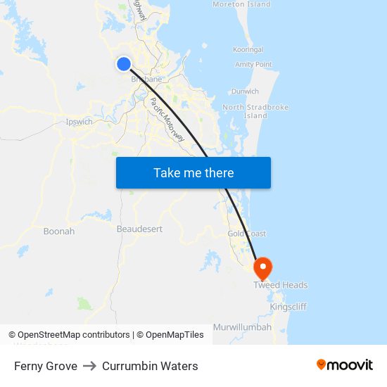 Ferny Grove to Currumbin Waters map