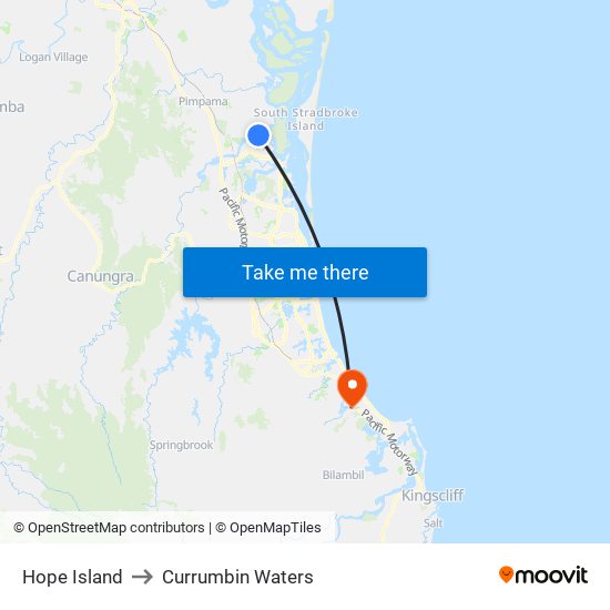 Hope Island to Currumbin Waters map