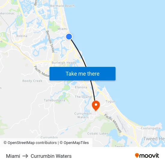 Miami to Currumbin Waters map