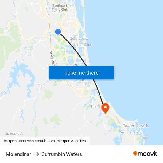 Molendinar to Currumbin Waters map