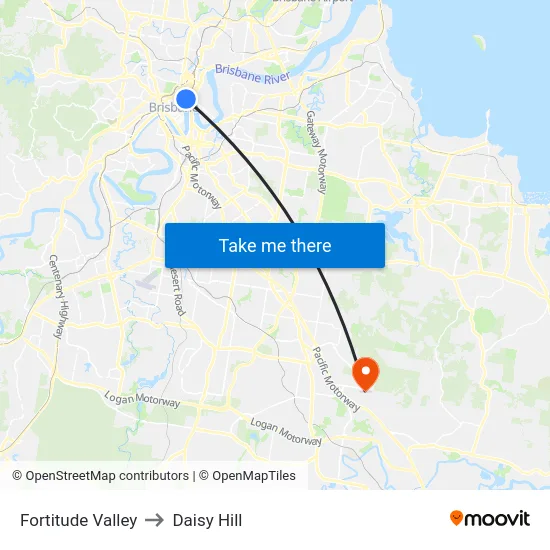 Fortitude Valley to Daisy Hill map