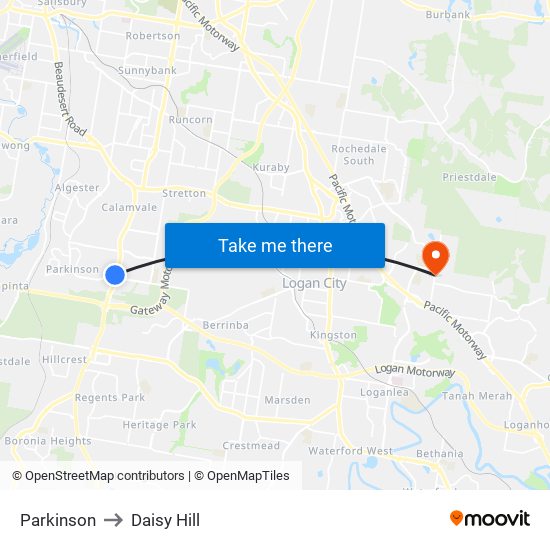 Parkinson to Daisy Hill map
