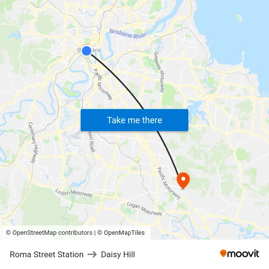Roma Street Station to Daisy Hill map