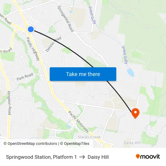 Springwood Station, Platform 1 to Daisy Hill map