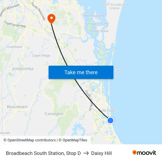 Broadbeach South Station, Stop D to Daisy Hill map