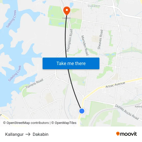 Kallangur to Dakabin map