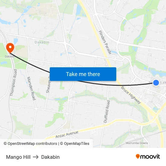 Mango Hill to Dakabin map
