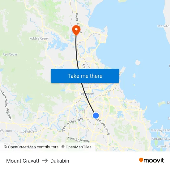 Mount Gravatt to Dakabin map