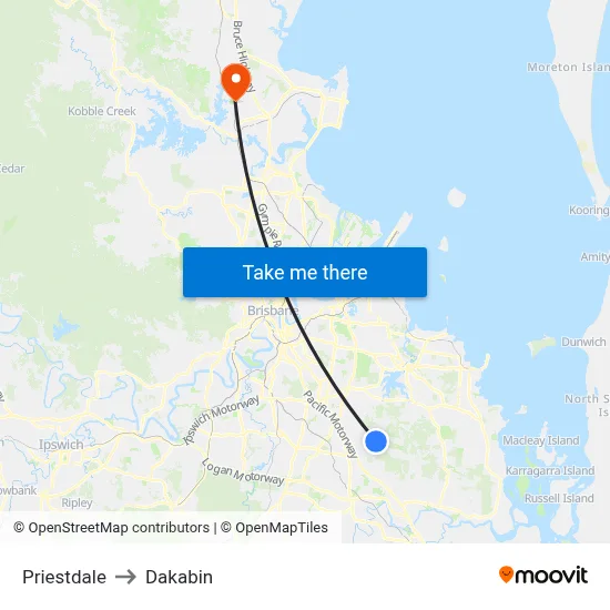 Priestdale to Dakabin map