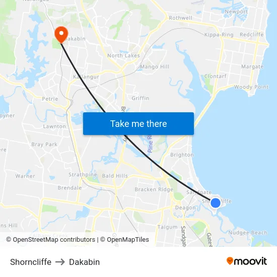 Shorncliffe to Dakabin map