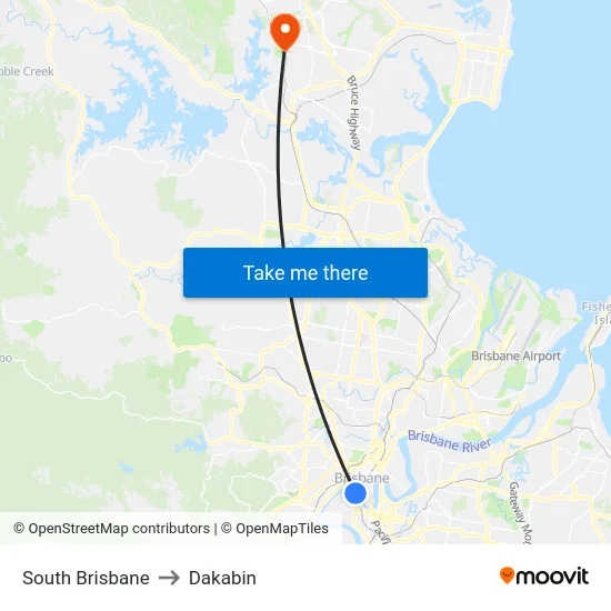 South Brisbane to Dakabin map