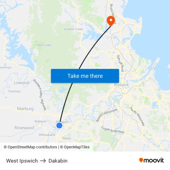 West Ipswich to Dakabin map