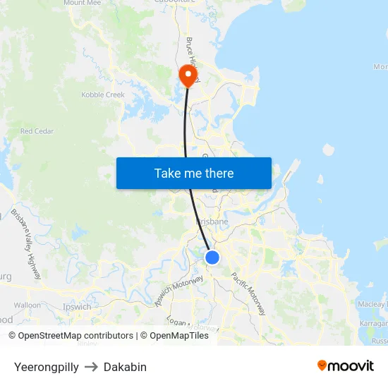Yeerongpilly to Dakabin map