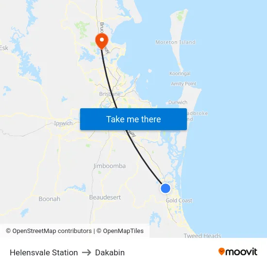 Helensvale Station to Dakabin map