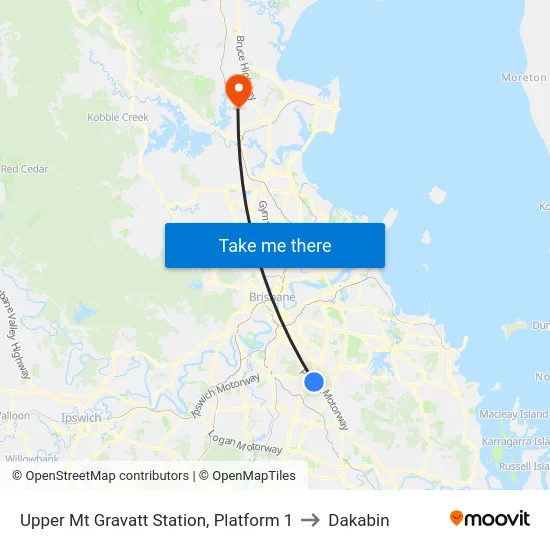 Upper Mt Gravatt Station, Platform 1 to Dakabin map