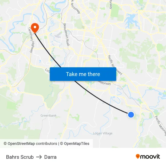 Bahrs Scrub to Darra map