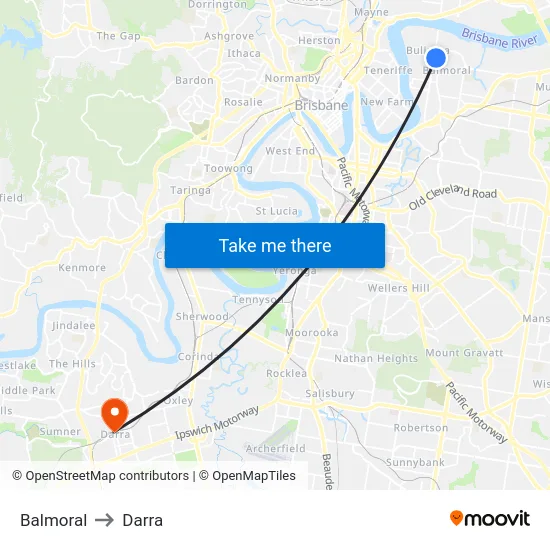 Balmoral to Darra map