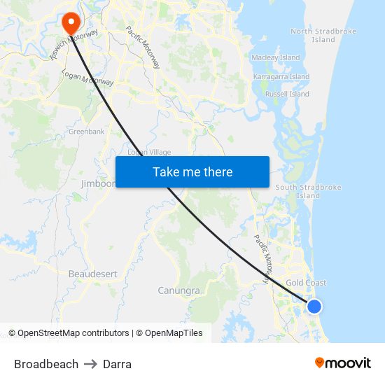 Broadbeach to Darra map