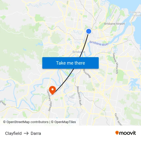 Clayfield to Darra map