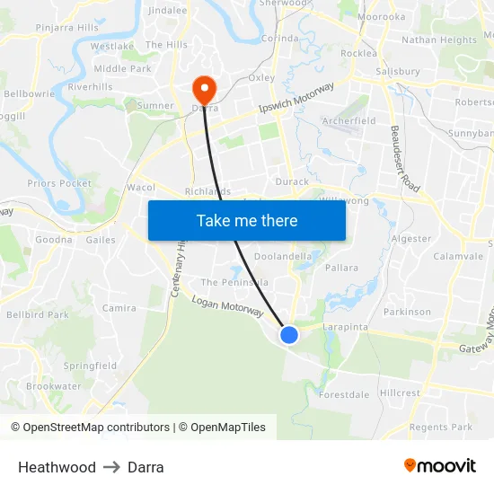Heathwood to Darra map