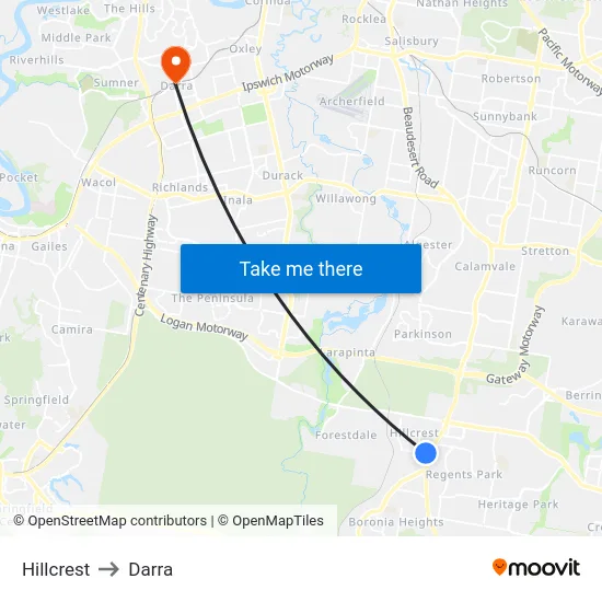 Hillcrest to Darra map