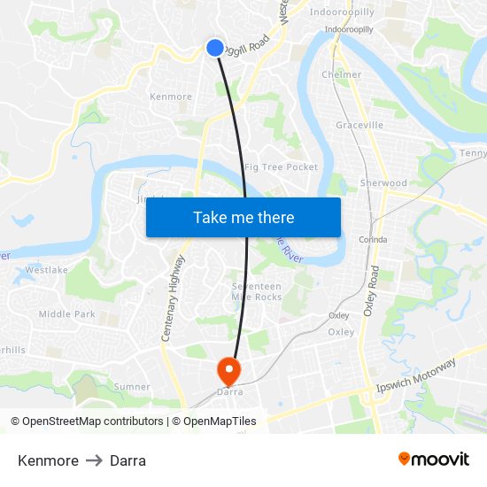 Kenmore to Darra map