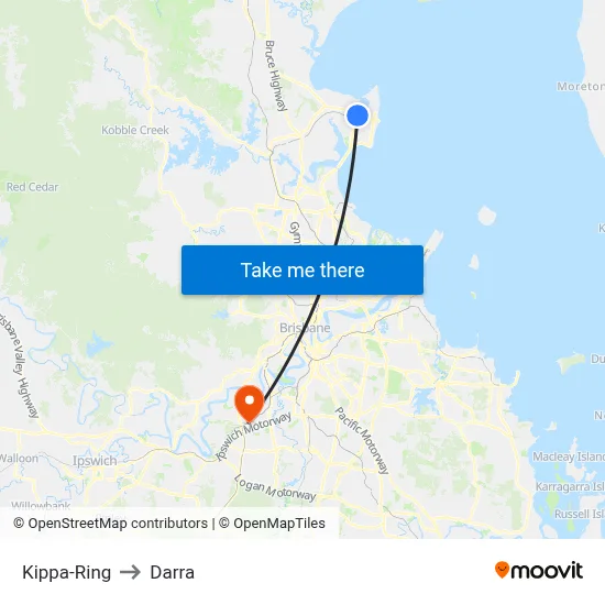 Kippa-Ring to Darra map