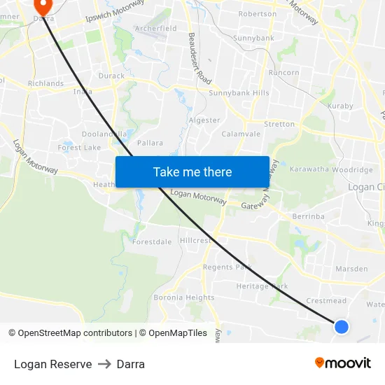 Logan Reserve to Darra map