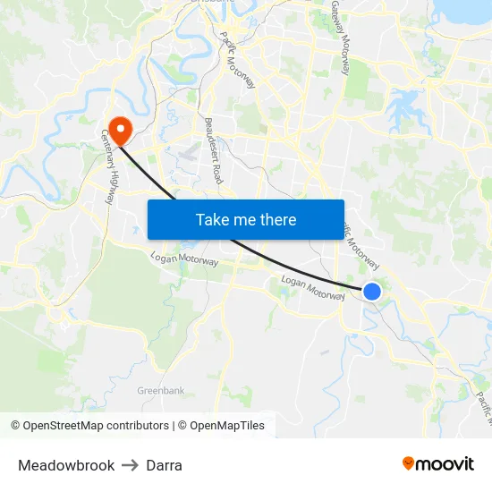 Meadowbrook to Darra map