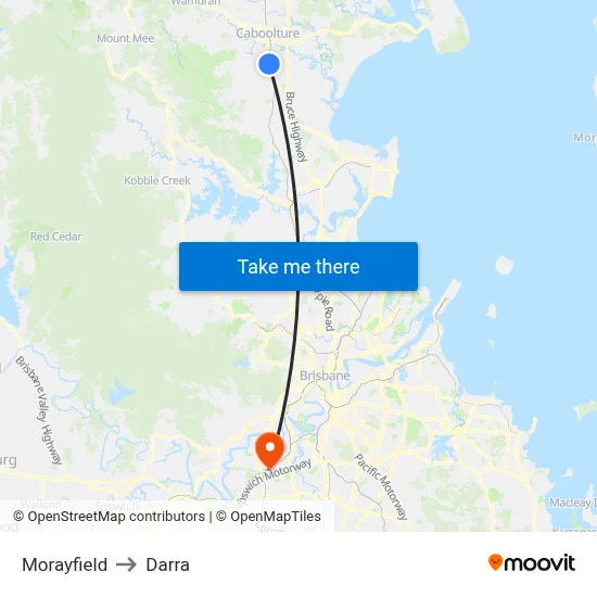 Morayfield to Darra map