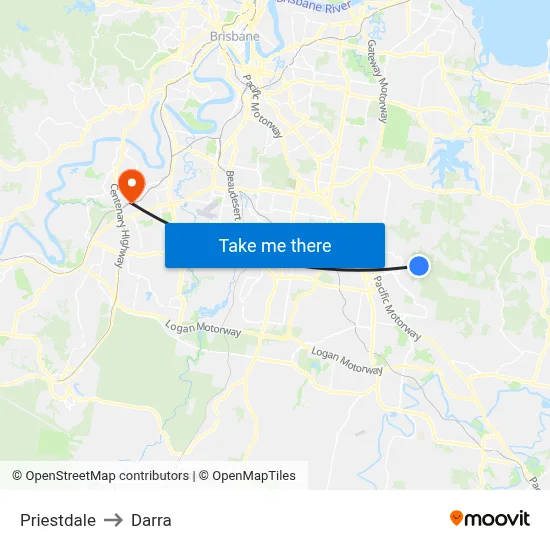 Priestdale to Darra map