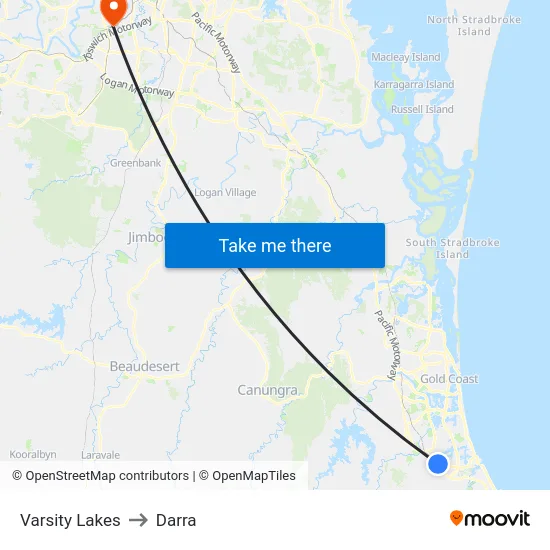 Varsity Lakes to Darra map