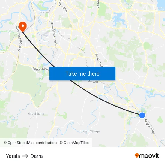 Yatala to Darra map