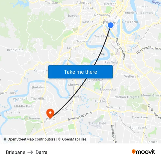 Brisbane to Darra map