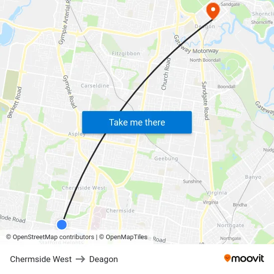 Chermside West to Deagon map