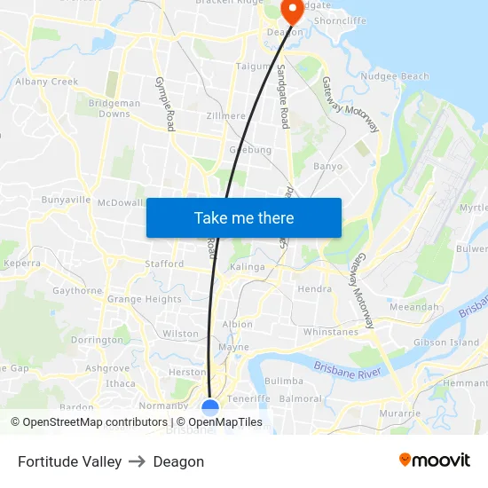 Fortitude Valley to Deagon map